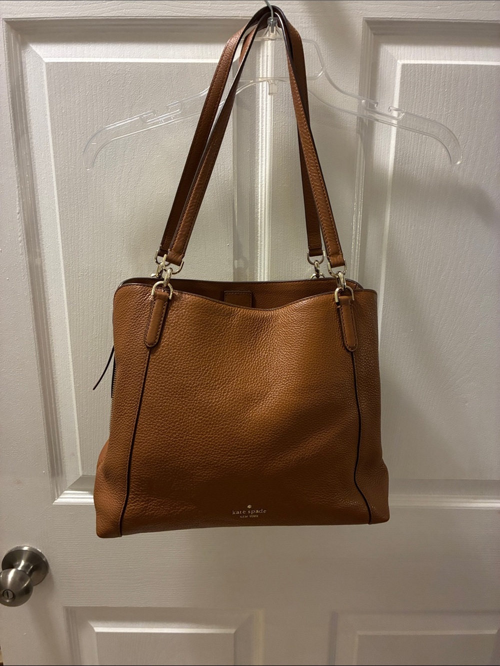 kate spade Tan “warm gingerbread” Leather Tote w/Logo-Print Lining,3 compartment - Picture 2 of 11